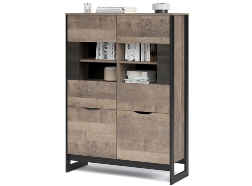 Витрина низкая «Стокгольм» 2д2в, Дуб гранж песочный/Железный камень