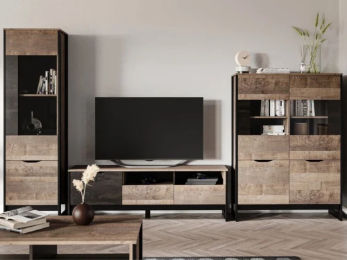 Витрина низкая «Стокгольм» 2д2в, Дуб гранж песочный/Железный камень