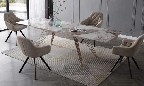 Стол ACERRA NEW 160 GLOSS LUXURY PANDORA SOLID CERAMIC/ каркас цвета шампань, ®DISAUR