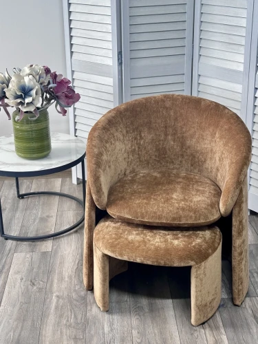 Кресло+оттоманка HUG AT5139-13 Коричневый, ткань/каркас металл в обивке AT5139-13 ®DISAUR