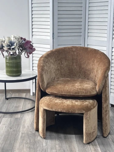 Кресло+оттоманка HUG AT5139-13 Коричневый, ткань/каркас металл в обивке AT5139-13 ®DISAUR