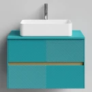 Тумба Аурум 80, пример RAL 5021 Водная синь, матовая, 2 ящика, подвесной Vodok с раковиной в комплекте