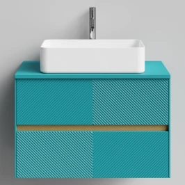Тумба Аурум 80, пример RAL 5021 Водная синь, матовая, 2 ящика, подвесной Vodok с раковиной в комплекте