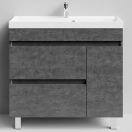 Тумба Бест 90 правая дверь, напольный, Серый камень ПВХ 57806 Vodok с раковиной в комплекте