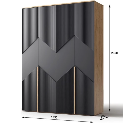 Шкаф «Оливия 1» 4Д КМК 0971.20, дуб наварра/шагрень черная