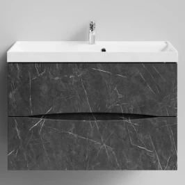 Тумба Лайт 90 подвесной, Мрамор Графит софт тач ПВХ 4044-3 Vodok с раковиной в комплекте