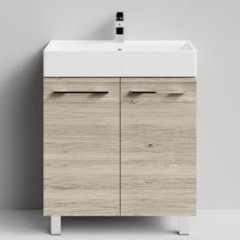 Тумба Мальта 70 напольный, двери, Дубослив ореховый светлый ПВХ 3445 Vodok с раковиной в комплекте