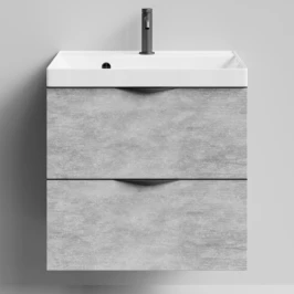 Тумба Марко 60 подвесной, ручки Черные, Горный камень ПВХ 57807 Vodok с раковиной в комплекте