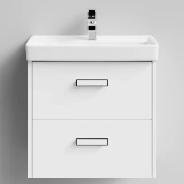 Тумба Мона 60 подвесной, ящики, белый Vodok с раковиной в комплекте