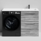 Тумба Смайл 120 напольный, под стиральную машину, правая, Лиственница структурная контрастно-серая ПВХ 64202 Vodok с раковиной в комплекте