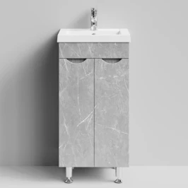 Тумба Смайл 40 напольный, Мрамор Белый софт тач 4044-2 Vodok с раковиной в комплекте
