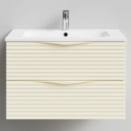 Тумба Эйфория 80 F7, пример RAL 1015 Светлая слоновая кость, матовая, 2 ящика, подвесной Vodok с раковиной в комплекте