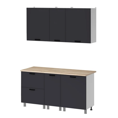 Готовый кухонный гарнитур МК Аленушка 1,6м в.4 Магнолия Сталь,скоба черный,сонома