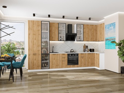 Кухонный гарнитур Флэт-05 Wotan Oak 2S-Белый