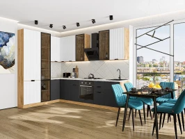 Кухонный гарнитур Евро Лайн-07 Белый/Антрацит-Дуб Вотан