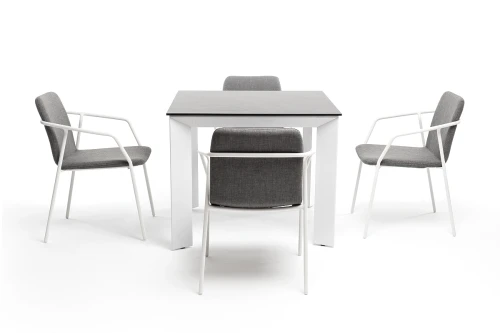 "Венето" обеденная группа на 4 персоны со стульями "Марокко", каркас белый, роуп серый