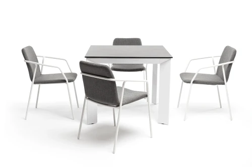 "Венето" обеденная группа на 4 персоны со стульями "Марокко", каркас белый, роуп серый