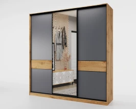 Шкаф-купе SLIM,184*60, Дуб вотан, Серый с зеркалом