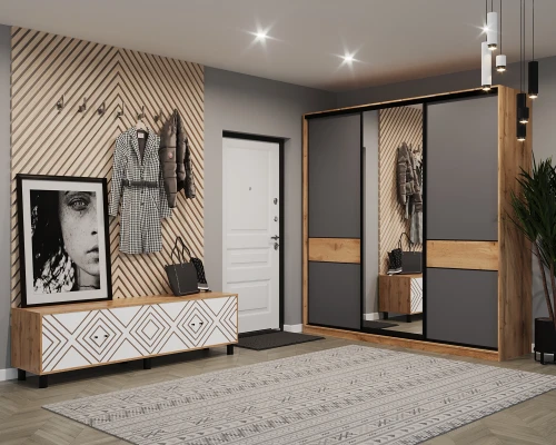 Шкаф-купе SLIM,184*60, Дуб вотан, Серый с зеркалом