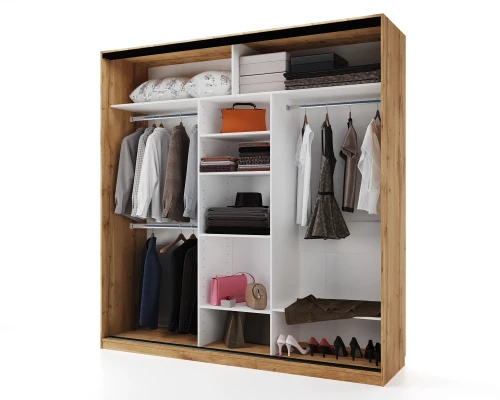 Шкаф-купе SLIM,184*60, Дуб вотан, Серый с зеркалом