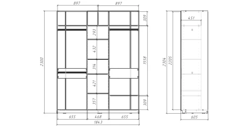 Шкаф-купе SLIM,184*60, Дуб вотан, Серый с зеркалом