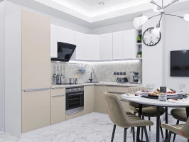 Угловая модульная кухня Фьюжн-04 Cream Silk/Silky White Белый 2140*2500/1800*600