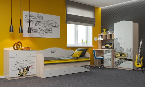 Стол письменный "Машина", Шимо светлый/Белый