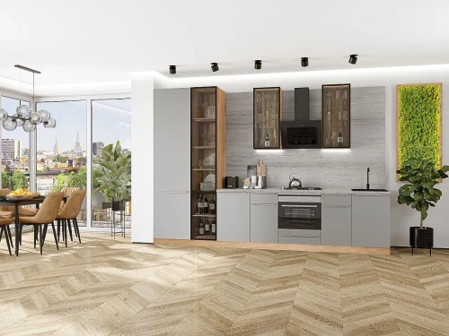 Кухонный гарнитур Фьюжн-08 Silky Light Grey Дуб Вотан