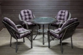 Садовый комплект из искусственного ротанга Мэдисон НЬЮ (Medison NEW) стол круглый D90 + 4 кресла с подушками на сиденье и спинку