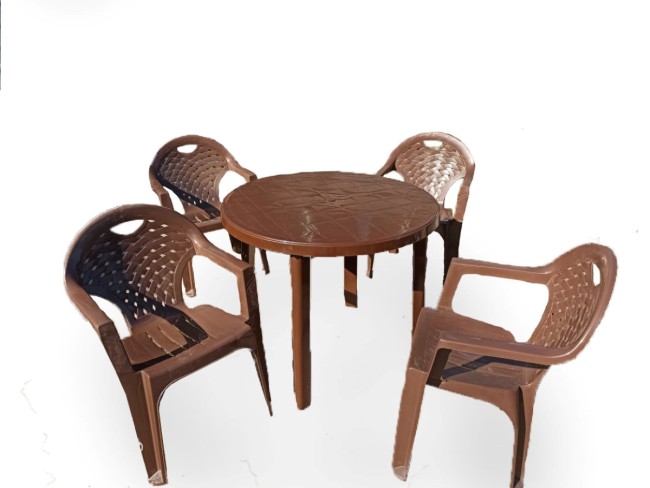 Комплект пластиковой мебели стол круглый Д900 "Ривьера" + 4 стула-кресла "Флинт" Коричневый