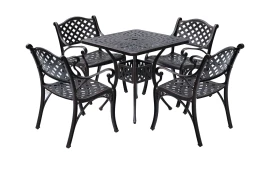 Садовый комплект мебели из литого алюминия стол квадратный Сорренто 78х78 + 4 кресла Лион