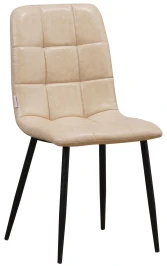 C919/DC809 Стул мягкий, БЕЖЕВЫЙ#19-14 экокожа, каркас металл черный КРУГЛЫЙ