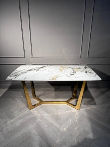 Стол обеденный Ланс DT-2852M,160х90х75 см, белая керамика/золотой