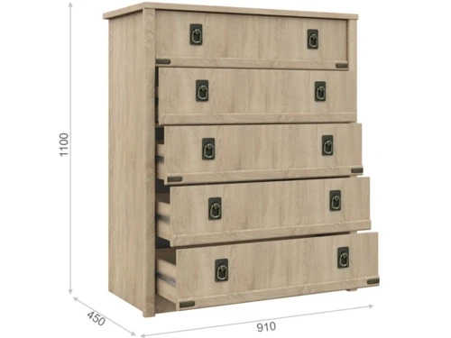 Комод «Валенсия» 5ящ, Дуб сонома