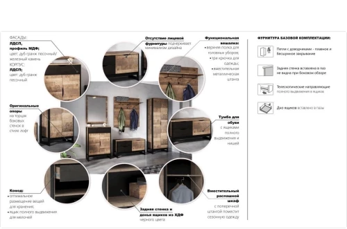 Вешалка «Стокгольм», Дуб гранж песочный/Железный камень