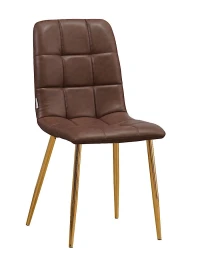 C919/DC809 Стул мягкий, КОРИЧНЕВЫЙ#19-2 экокожа, каркас металл золото КРУГЛЫЙ