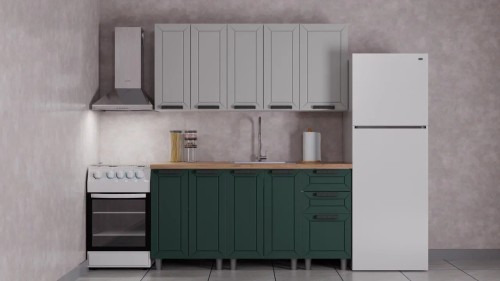 Готовая кухня ГК Аленушка 1,6м  Лилия Керамика/Изумруд,скоба черный,черный