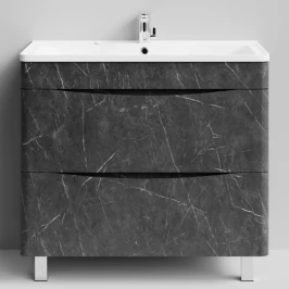 Тумба Адель 90 напольный, Мрамор Графит софт тач ПВХ 4044-3 Vodok с раковиной в комплекте
