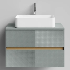 Тумба Аурум 80, пример RAL 7005 Мышино-серый, матовая, 2 ящика, подвесной Vodok с раковиной в комплекте