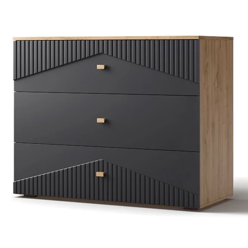 Комод «Оливия» 3Я КМК 0971.19, дуб наварра/шагрень черная