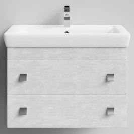 Тумба Квадро 80 подвесной, Белый камень ПВХ 57805 Vodok с раковиной в комплекте