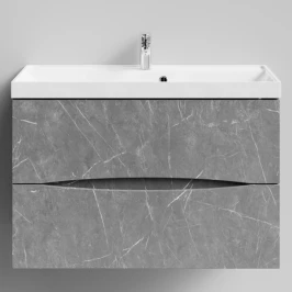 Тумба Лайт 90 подвесной, Мрамор Серый софт тач ПВХ 4044-1 Vodok с раковиной в комплекте