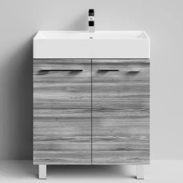 Тумба Мальта 70 напольный, двери, Лиственница структурная контрастно-серая ПВХ 64202 Vodok с раковиной в комплекте