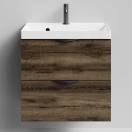 Тумба Марко 60 подвесной, ручки Черные, Дуб крымский коричневый ПВХ 131005-9005 Vodok с раковиной в комплекте