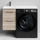 Тумба Смайл 100 подвесной, под стиральную машину, левая, Дубослив ореховый светлый ПВХ 3445 Vodok с раковиной в комплекте