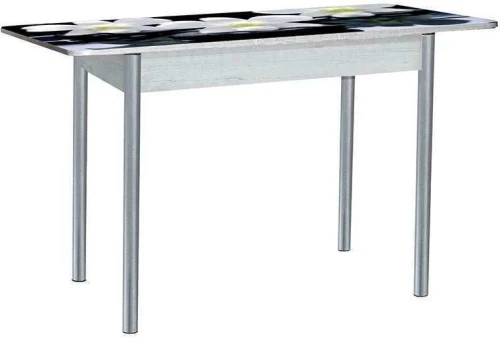 Нью йорк фотопечать стол обеденный раздвижной / орхидея на черных камнях/бетон белый/металлик