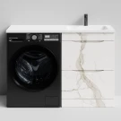 Тумба Смайл 120 напольный, под стиральную машину, правая, Мрамор Белый натур милк ПВХ 2537 Vodok с раковиной в комплекте