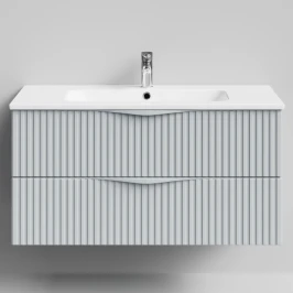 Тумба Эйфория 100 F6, пример RAL 7040 Серое окно, матовая, 2 ящика, подвесной Vodok с раковиной в комплекте