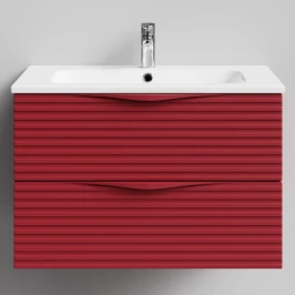 Тумба Эйфория 80 F7, пример RAL 3004 Пурпурно-красный, матовая, 2 ящика, подвесной Vodok с раковиной в комплекте