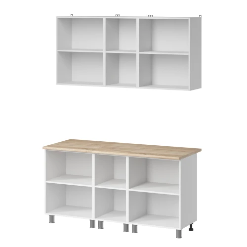 Готовый кухонный гарнитур МК Аленушка 1,6м в.3 Магнолия Кашемир,скоба черный,сонома